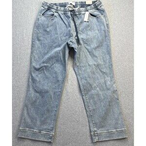 Lane Bryant Pull On Jeans 20 Blue Mid Rise Relaxed Straight Leg Elastic Waist